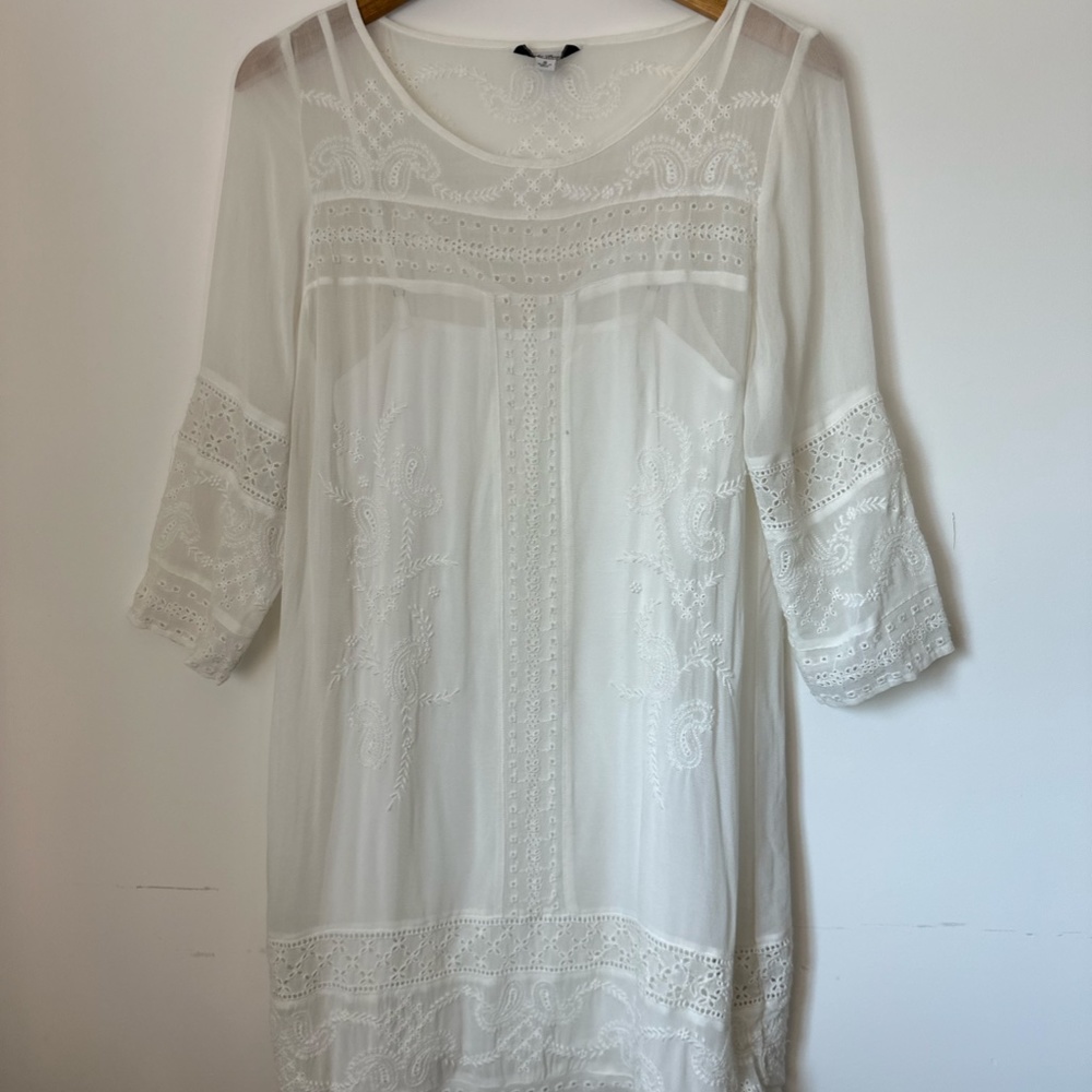 Lucky Brand White Layered Lace Tunic Dress, Size Small